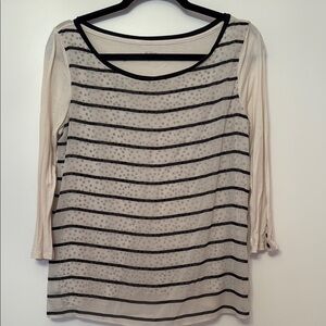 Loft Cream and Black 3/4 Sleeve Relaxed Blouse